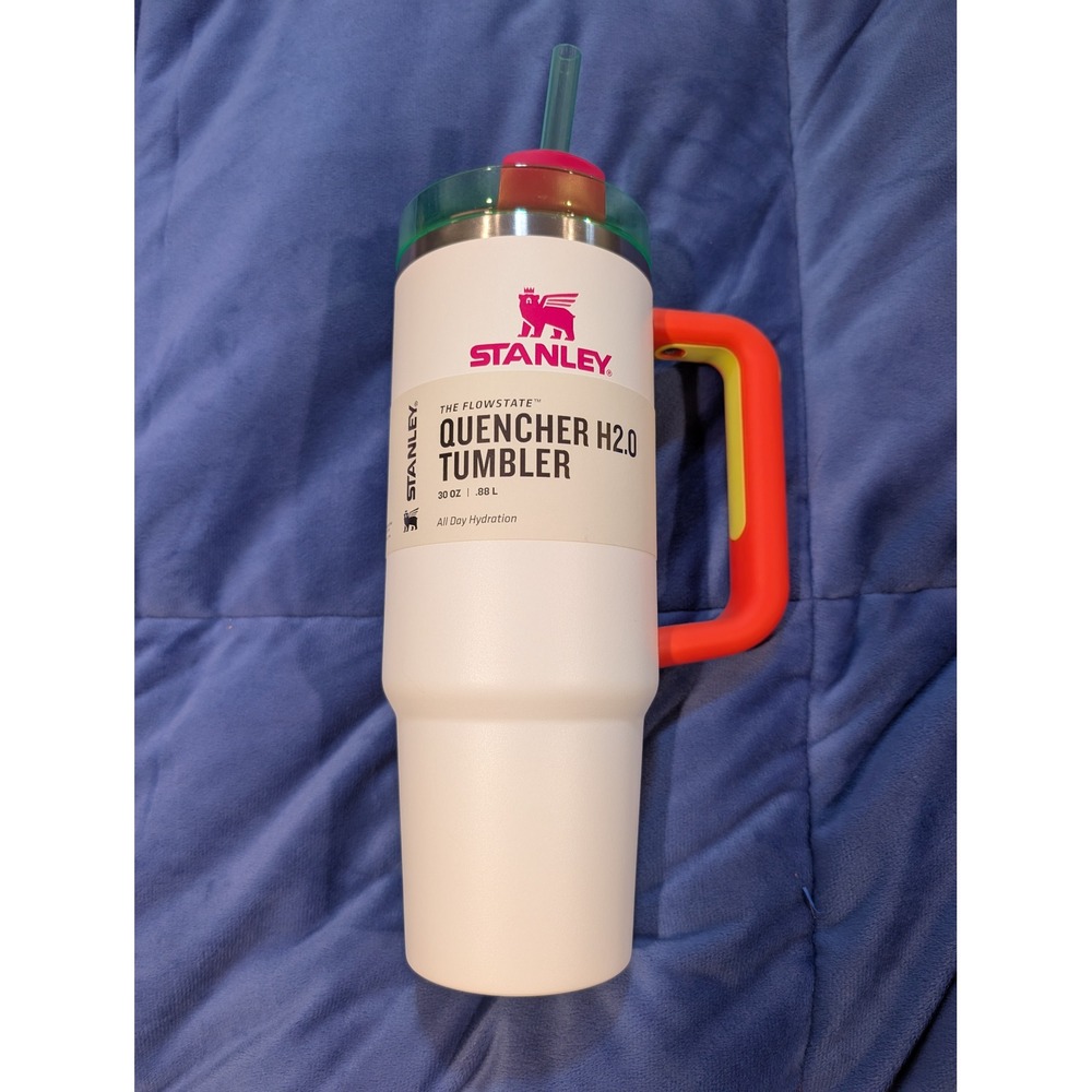 Stanley Quencher H2.0 Tumbler 30 oz White Neon Multi FlowState Insulated Cup NWT